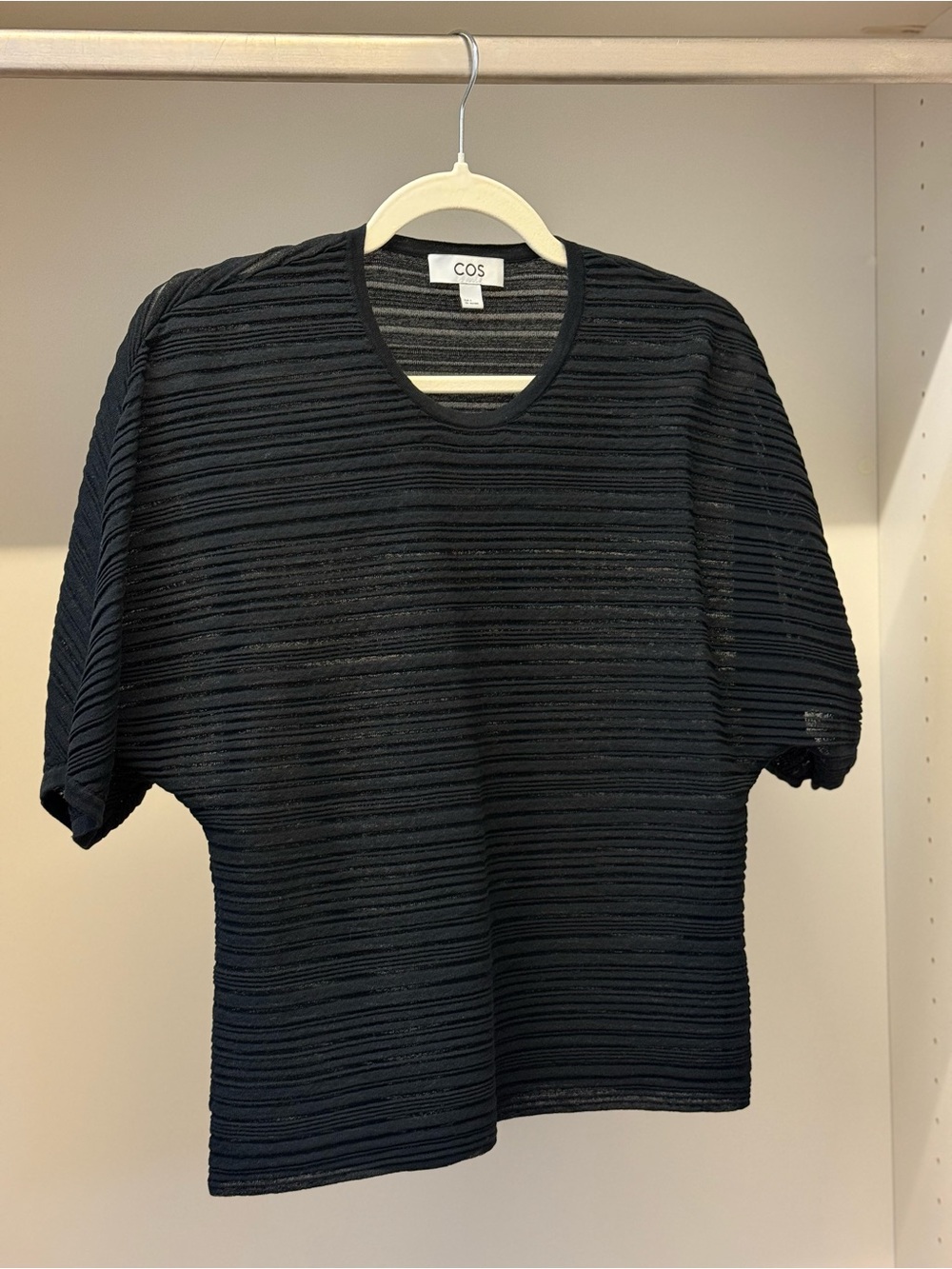 COS Black Textured Short-Sleeve Crewneck Blouse